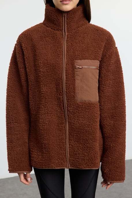 TRENDYOLMİLLA Damen Braun Einfarbig Lang Oversize Sweatshirts - Image 3