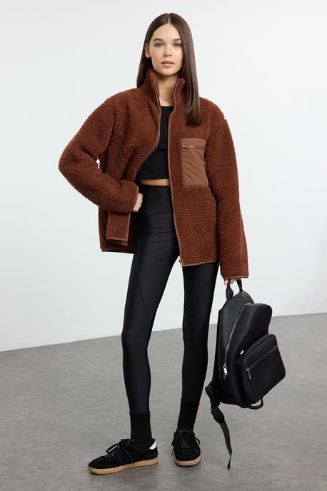 TRENDYOLMİLLA Damen Braun Einfarbig Lang Oversize Sweatshirts - Image 6