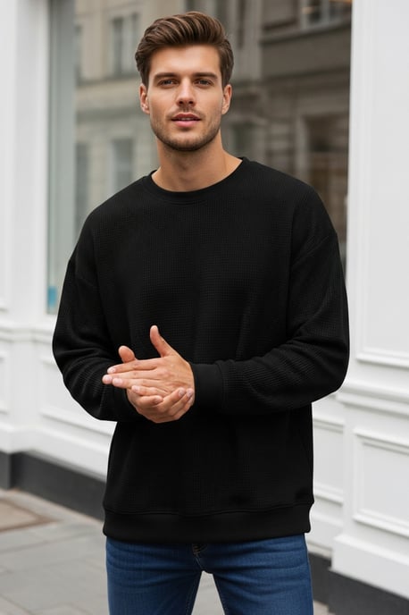 TRENDYOL MAN Herren Schwarz Einfarbig Lang Oversize Sweatshirts - Image 1