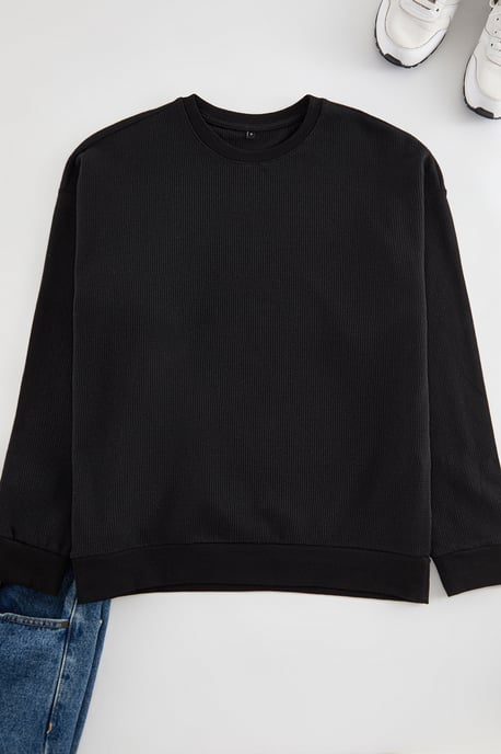 TRENDYOL MAN Herren Schwarz Einfarbig Lang Oversize Sweatshirts - Image 3