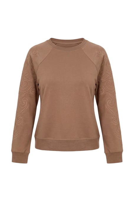 TRENDYOLMİLLA Damen Braun Einfarbig Lang Relaxed Fit Sweatshirts - Image 1