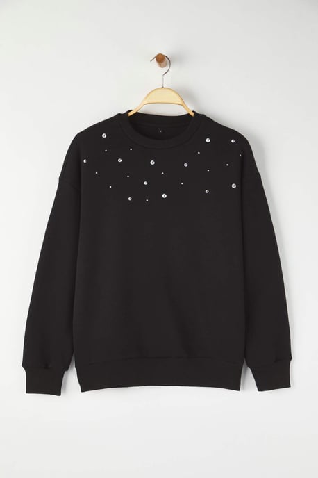 TRENDYOLMİLLA Damen Schwarz Einfarbig Lang Relaxed Fit Sweatshirts - Image 4