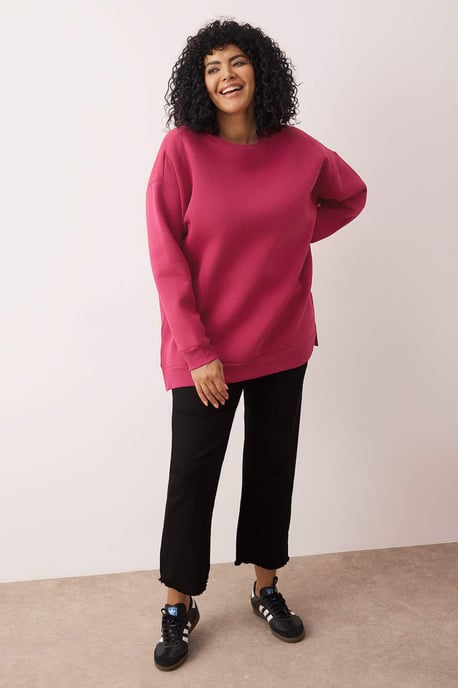 Trendyol Curve Damen Rosa Einfarbig Lang Oversize Große Größen Sweatshirts - Image 1