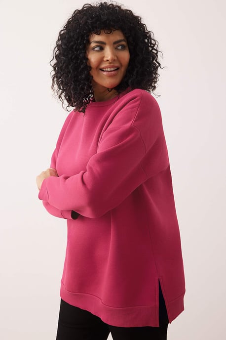 Trendyol Curve Damen Rosa Einfarbig Lang Oversize Große Größen Sweatshirts - Image 2