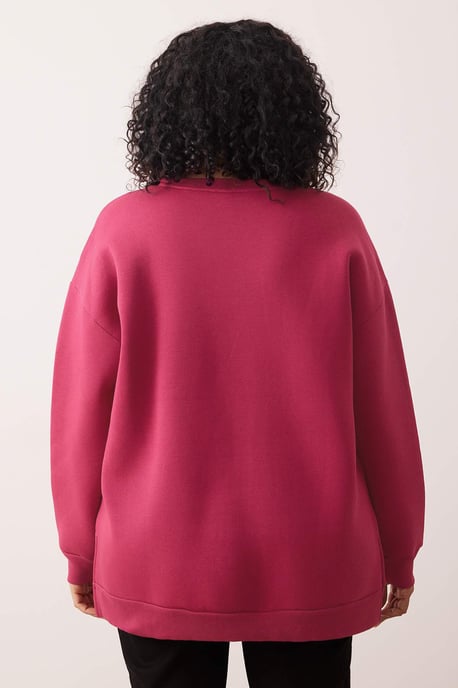 Trendyol Curve Damen Rosa Einfarbig Lang Oversize Große Größen Sweatshirts - Image 3