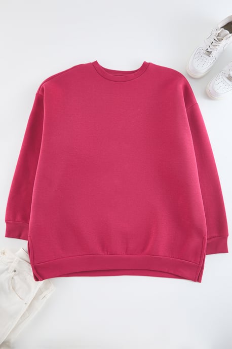 Trendyol Curve Damen Rosa Einfarbig Lang Oversize Große Größen Sweatshirts - Image 4