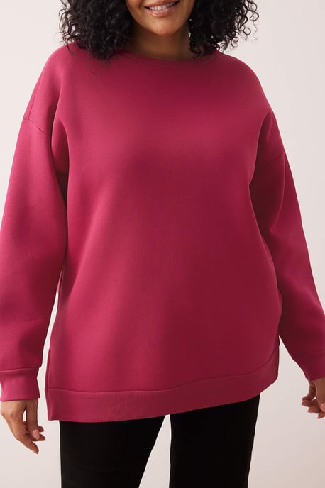 Trendyol Curve Damen Rosa Einfarbig Lang Oversize Große Größen Sweatshirts - Image 5