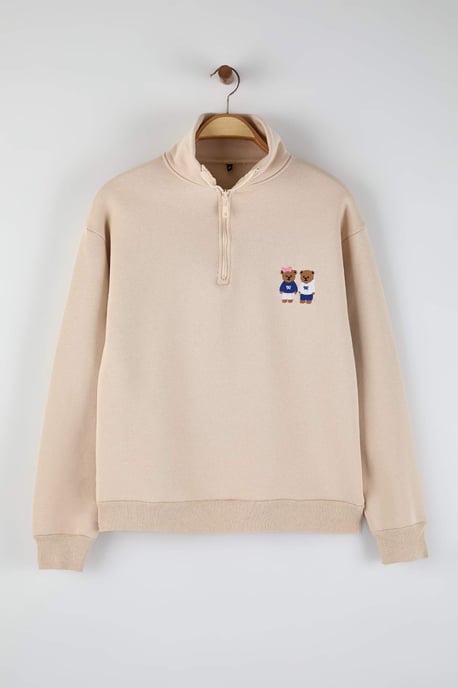 Trendyol Curve Damen Beige Einfarbig Lang Regular Fit Große Größen Sweatshirts - Image 4
