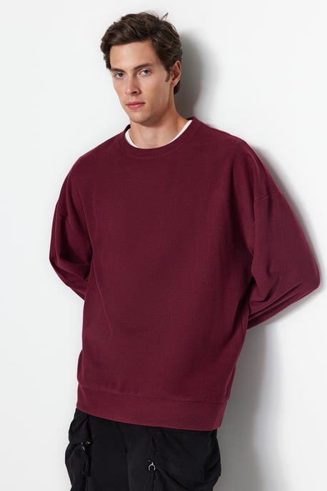 TRENDYOL MAN Herren Bordeaux Einfarbig Lang Oversize Sweatshirts - Image 1