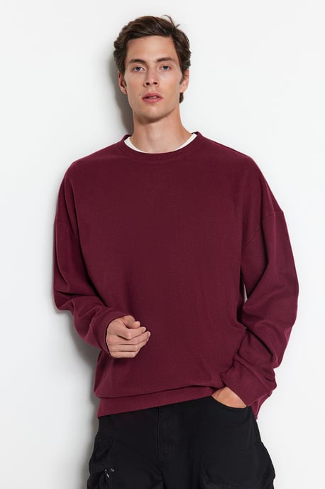 TRENDYOL MAN Herren Bordeaux Einfarbig Lang Oversize Sweatshirts - Image 2