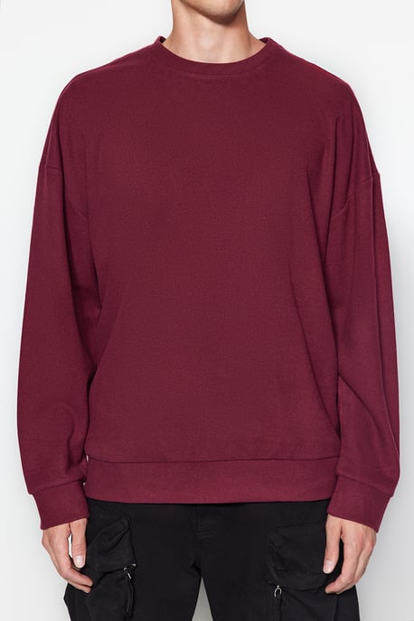 TRENDYOL MAN Herren Bordeaux Einfarbig Lang Oversize Sweatshirts - Image 3