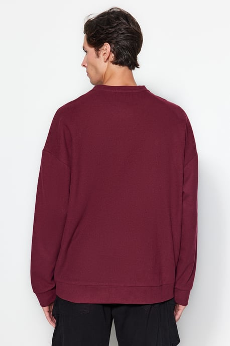 TRENDYOL MAN Herren Bordeaux Einfarbig Lang Oversize Sweatshirts - Image 5