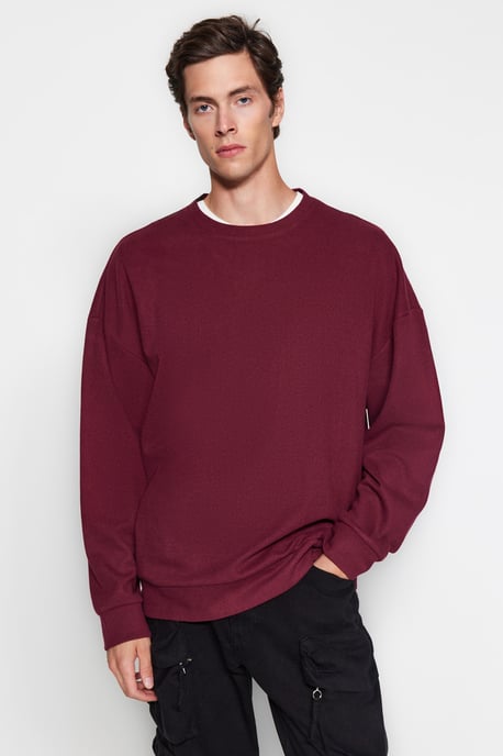 TRENDYOL MAN Herren Bordeaux Einfarbig Lang Oversize Sweatshirts - Image 6