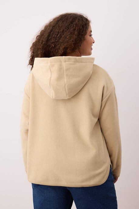 Trendyol Curve Damen Beige Einfarbig Lang Oversize Große Größen Sweatshirts - Image 3