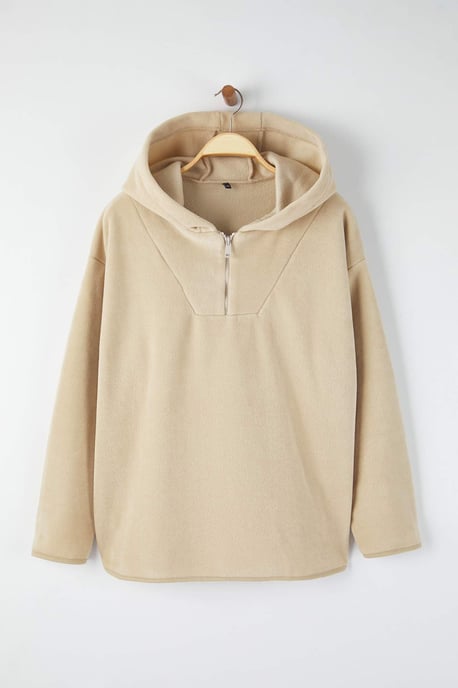 Trendyol Curve Damen Beige Einfarbig Lang Oversize Große Größen Sweatshirts - Image 4