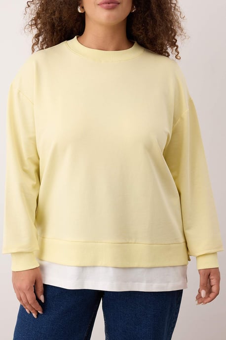 Trendyol Curve Damen Gelb Einfarbig Lang Oversize Große Größen Sweatshirts - Image 2