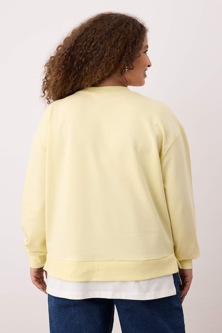 Trendyol Curve Damen Gelb Einfarbig Lang Oversize Große Größen Sweatshirts - Image 3