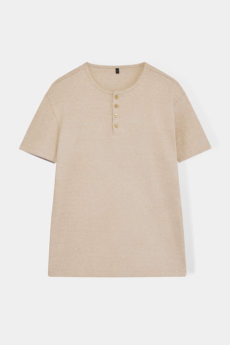 TRENDYOL MAN Herren Beige Einfarbig Kurz Regular Fit T-Shirts - Image 3