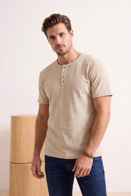 TRENDYOL MAN Herren Beige Einfarbig Kurz Regular Fit T-Shirts - Image 6