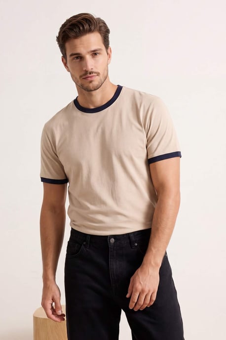 TRENDYOL MAN Herren Beige Einfarbig Kurz Regular Fit T-Shirts - Image 1