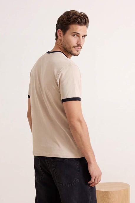 TRENDYOL MAN Herren Beige Einfarbig Kurz Regular Fit T-Shirts - Image 6