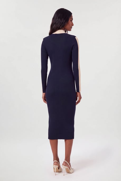 Kleid aus Rippstrick mit Kontrastdetail in Midi-Länge - Image 2
