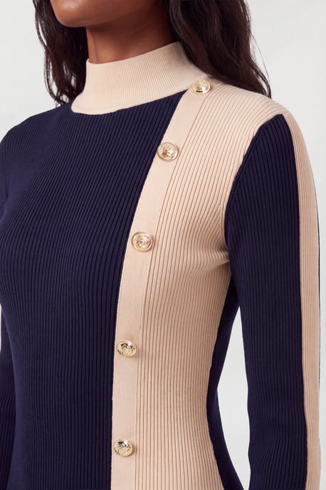 Kleid aus Rippstrick mit Kontrastdetail in Midi-Länge - Image 3