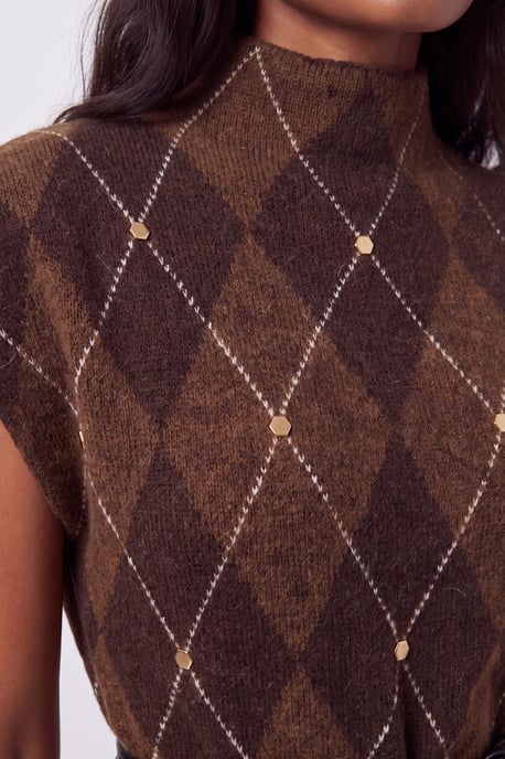 Karen Millen Strickkleid aus Wollmischung mit Nieten, Argyle-Muster, Gürtel und Midi-Länge - Image 3