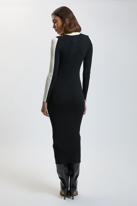 Strickkleid in Rippstrick mit Kontrastdetail, Midi - Image 3