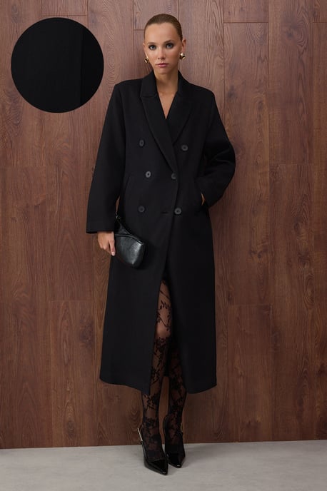 TRENDYOLMİLLA Damen Schwarz Gestreift Lang Oversize Mäntel - Image 1