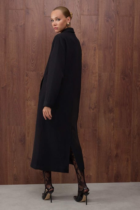 TRENDYOLMİLLA Damen Schwarz Gestreift Lang Oversize Mäntel - Image 2