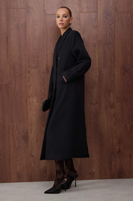 TRENDYOLMİLLA Damen Schwarz Gestreift Lang Oversize Mäntel - Image 4