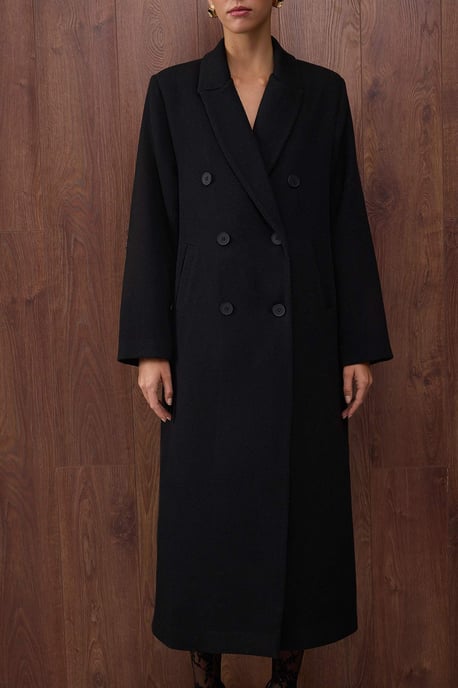 TRENDYOLMİLLA Damen Schwarz Gestreift Lang Oversize Mäntel - Image 5
