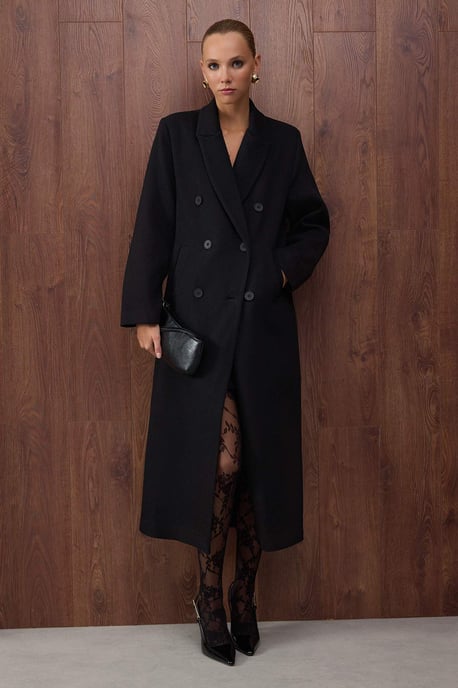 TRENDYOLMİLLA Damen Schwarz Gestreift Lang Oversize Mäntel - Image 6