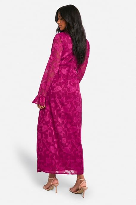 Boohoo Tall Wickelkleid mit Floral-Burnout und Rüschen - Image 2