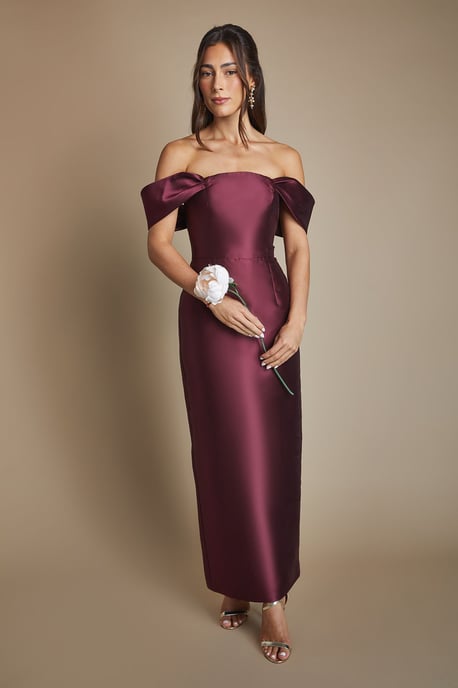 Coast Honoured Twill Bardot-Säulen-Midikleid für Brautjungfern - Image 1