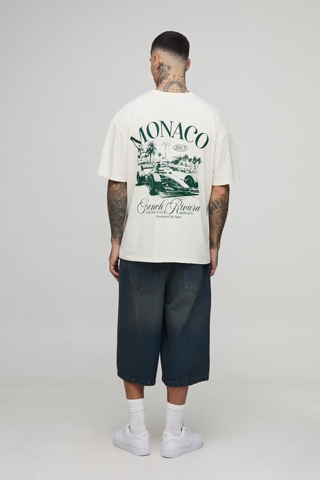 Tall Oversized Monaco Racing Print T-Shirt - Image 2