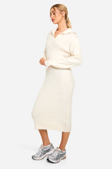 Boohoo Weiches Strick-Midaxikleid mit breitem Rippkragen - Image 3