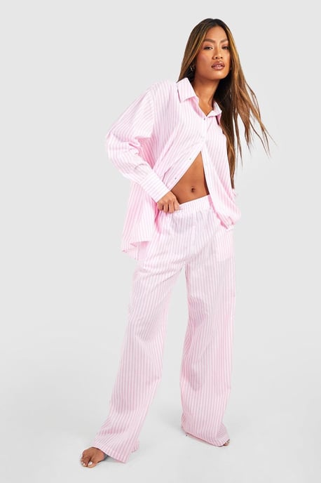 Boohoo Pyjamahemd aus Baumwolle mit Nadelstreifen und Oversize-Schnitt - Image 3