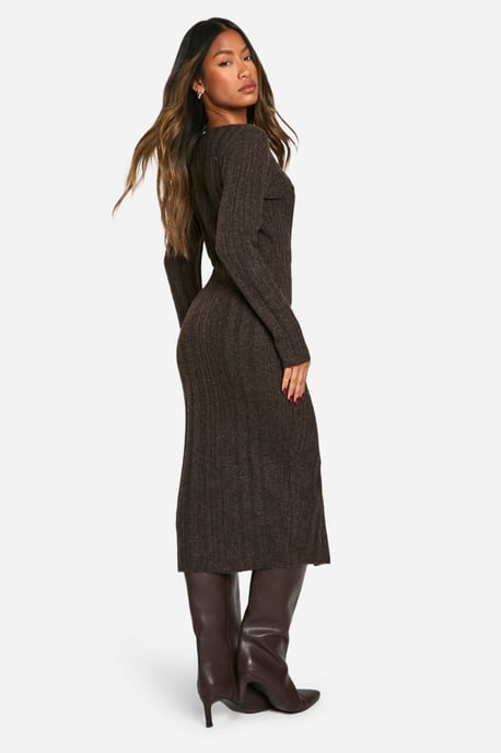 Geripptes Midaxi-Strickkleid mit eckigem Ausschnitt - Image 2
