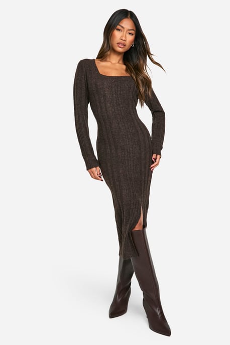 Geripptes Midaxi-Strickkleid mit eckigem Ausschnitt - Image 3