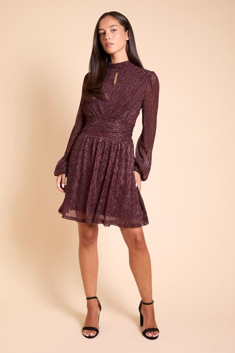 DP Luxe Sparkle Plisse-Jersey-Minikleid mit hohem Ausschnitt - Image 2