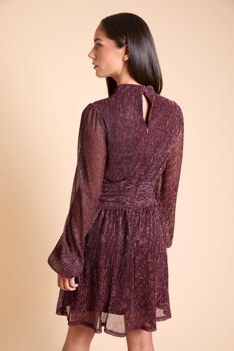 DP Luxe Sparkle Plisse-Jersey-Minikleid mit hohem Ausschnitt - Image 3