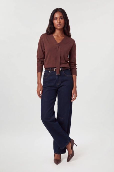 Viskose-Mix-Pullover mit Bindeband am Ausschnitt - Image 1
