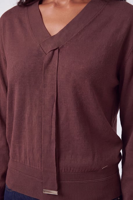 Viskose-Mix-Pullover mit Bindeband am Ausschnitt - Image 3