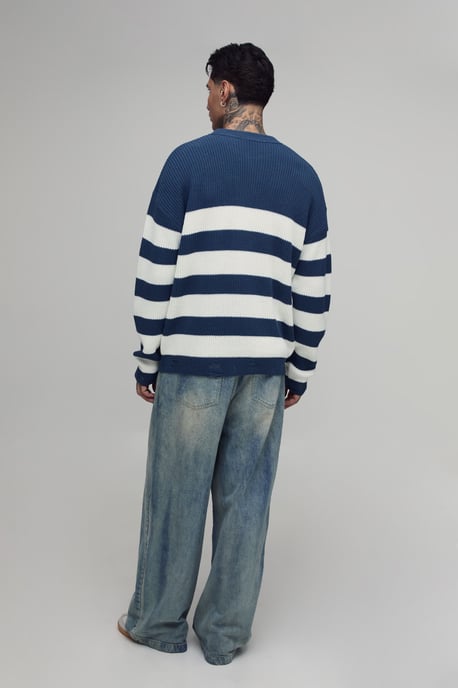 Tall Gestreifter Distressed-Strickpullover - Image 3