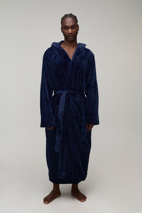 boohooMAN Langer Kapuzen-Bademantel in Longline-Passform für große Männer - Image 1