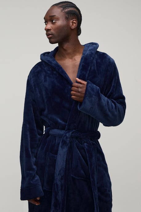 boohooMAN Langer Kapuzen-Bademantel in Longline-Passform für große Männer - Image 3