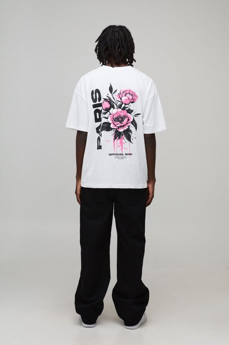 Weißes Oversized-T-Shirt mit Paris-Blumenprint - Image 2