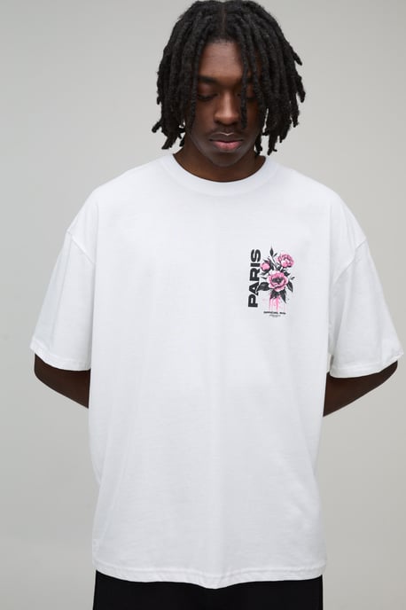 Weißes Oversized-T-Shirt mit Paris-Blumenprint - Image 3